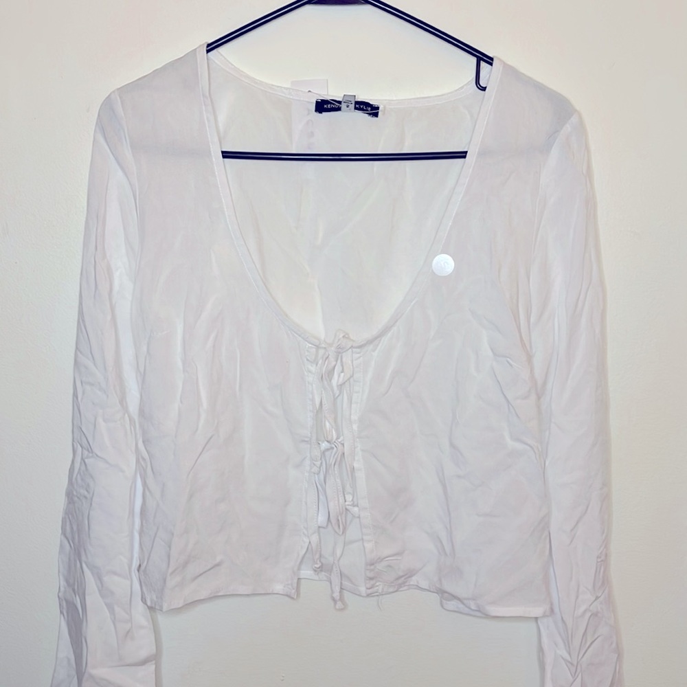 Pacsun Kendal And Kylie White Long Sleeve Front Tie Blouse